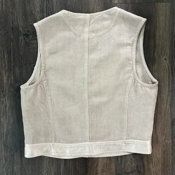 Vintage Johnny Was 100% Linen Vest Pearl Button Front VNeck Taupe Cream Sz Small - Picture 4 of 6